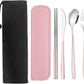 Portable Travel Utensils Set with Case, Pink Reusable Silverware Set, TWUTGAYW 18/8 Stainless Steel Knife Forks Spoons Chopsticks Reusable Travel Camping Cutlery for Lunch Box Office Picnic Daily Use