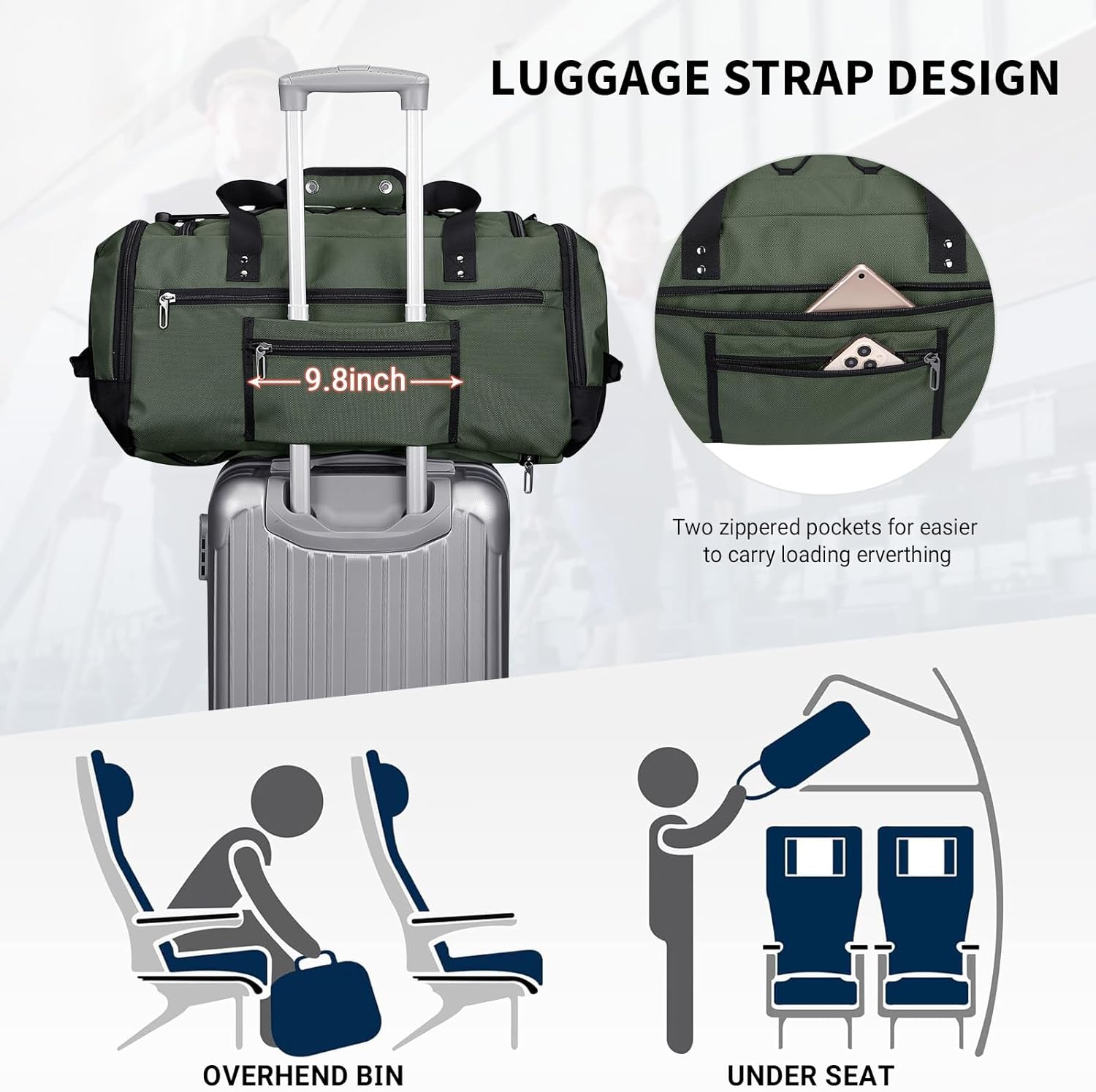 WITZMAN Travel Duffel Bags for Men Large Carry On Weekender Overnight Bag 3 in 1 Backpack with Shoe Compartment (B693 Army Green） - Roamly