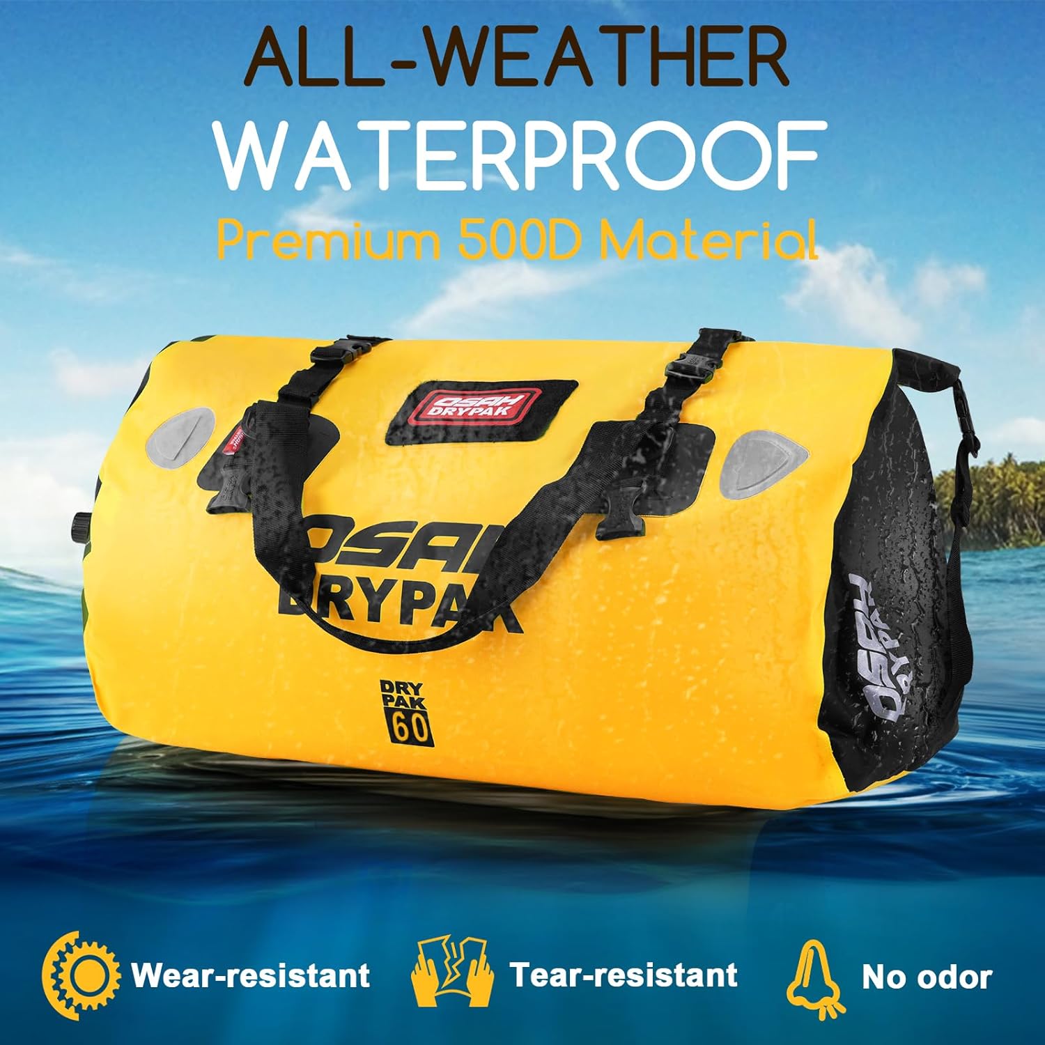 Waterproof Duffel Bag - Motorcycle Dry Bag Tail Bag with Large Storage Space, Waterproof Luggage Duffle Bags with Outer Mesh Zipper Pocket for Camping, Kayaking, Fishing & Traveling - Roamly