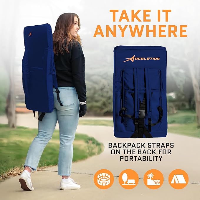 ACELETIQS Heated Stadium Seats for Bleachers with Back Support – USB Battery Included - Upgraded 3 Levels of Heat - Foldable Chair - 4 Pockets, Cup Holder - for Camping, Games & Sports (Navy Blue)