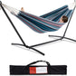 PNAEUT Double Hammocks with Stand for Outside, Portable Space Saving Heavy-Duty Steel Stand for Indoor Outdoor Patio with Carrying Bag, 450 lbs Capacity (Denim)