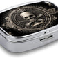 Metal 2 Compartment Pill Organizer Travel Friendly Portable Compact Pill Box Cute Pill Case,for Pocket Wallets Daily Portable Medicine Vitamin Tablet Storage (Skull)