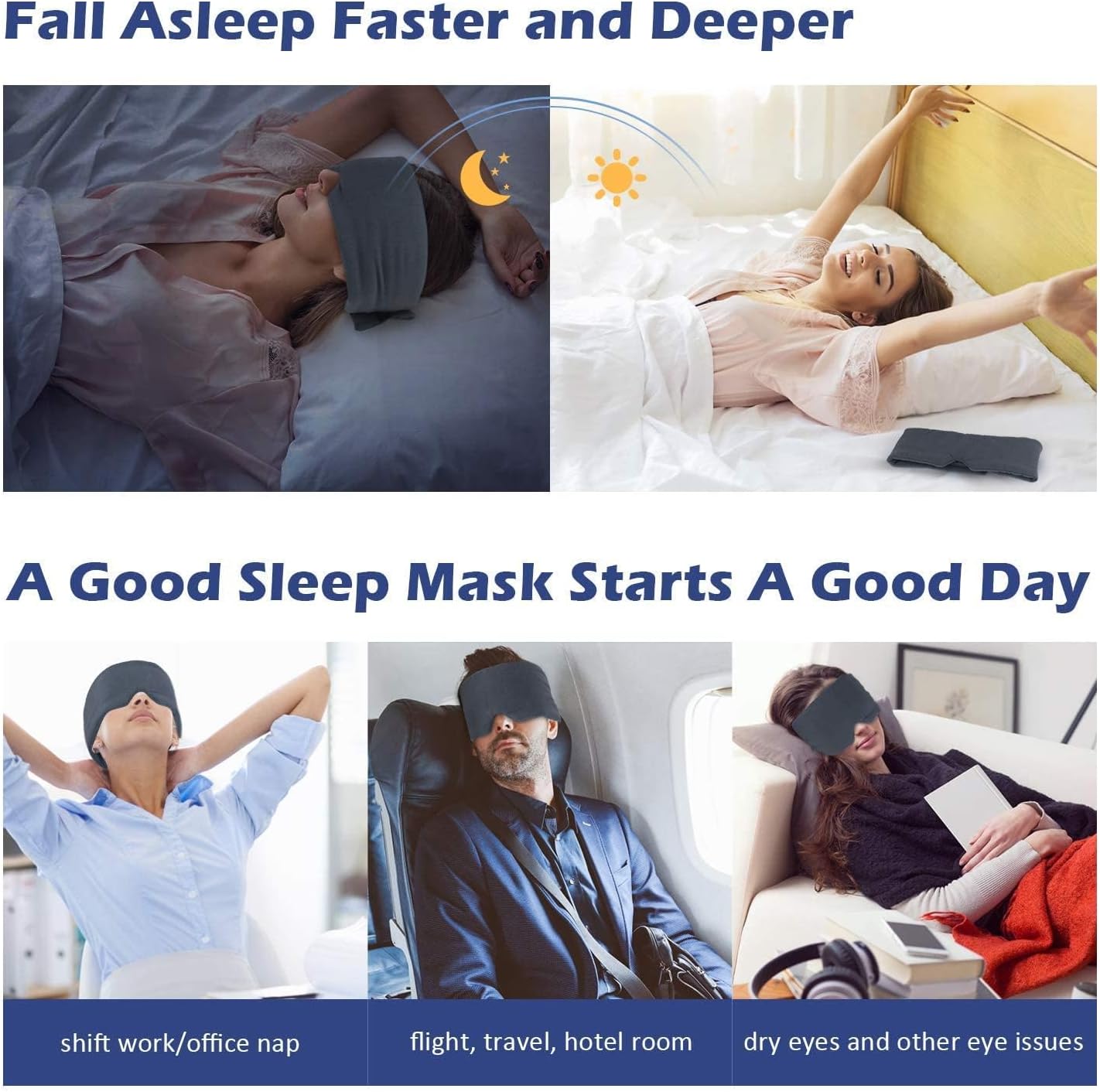 Mavogel Sleep Mask, Modal Material Eye Mask for Sleeping, Ultra Soft Skin Friendly Full Eye Covers for Women Men, Light Blocking Sleeping Mask for Travel Yoga Nap, Fully Adjustable Strap, Dark Grey