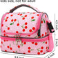 FlowFly Kids Double Decker Cooler Insulated Lunch Bag Large Tote for Boys, Girls, Men, Women, With Adjustable Strap, Cherry
