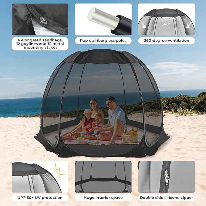 Alvantor Pop Up Screen House Gazebo with Mosquito Netting, Instant UV Resistant Sun Shelter for Patio & Backyard, Portable Canopy Tent for 2-10 Person