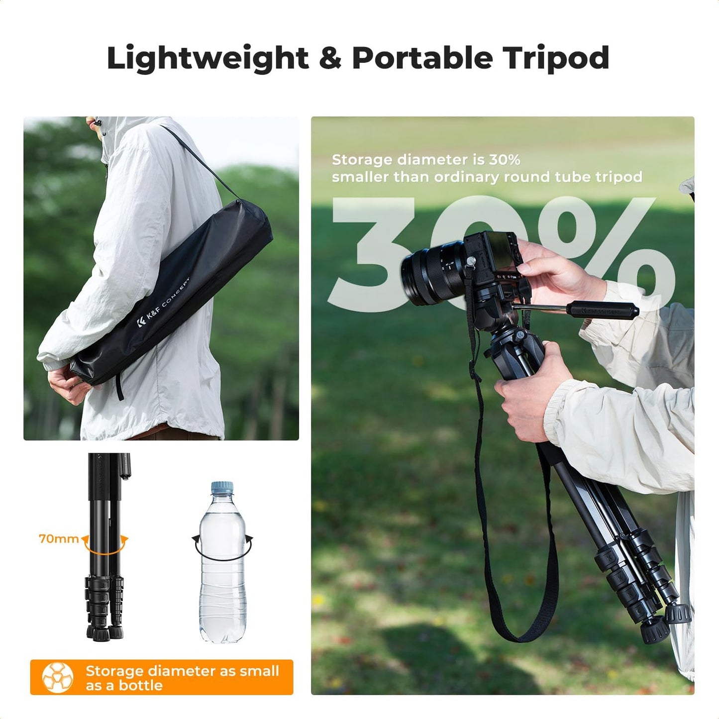 K&F Concept Camera Tripod, 75" Lightweight Portable Travel Outdoor DSLR Tripods for Camera Phone Video Recording Tripod Stand, Cellphone Clip for Smartphone Live Streaming Vlog, Black