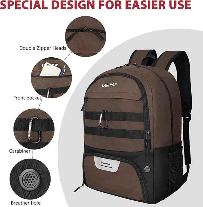 LARIPOP Soccer Backpack Soccer Bag with Ball Holder & Shoe Compartment Youth Sports Equipment Training Bag
