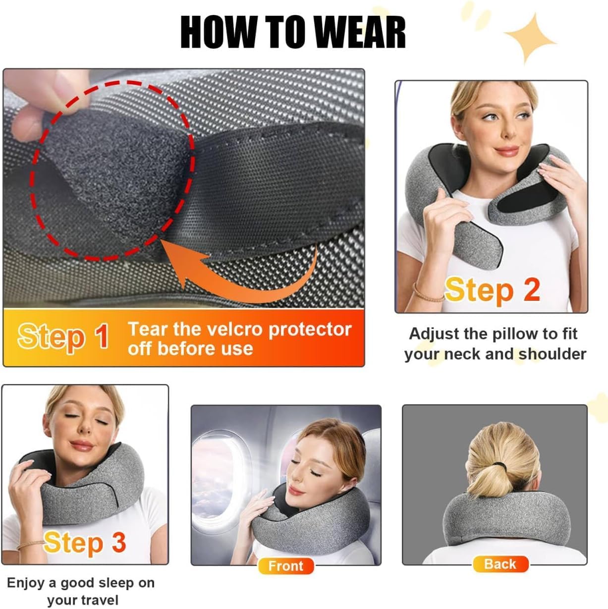 RURING Travel Pillows for Airplanes, Travel Neck Pillow Travel Pillow, Neck Pillow Airplane Memory Foam 360 Degree Support Stowable Pillows for Airplanes Offices and Cars 2PCS (Pink + Black)