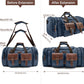 Wildroad 50L Travel Duffel Bag, Expandable Canvas Genuine Leather Duffle Bag Upgraded Overnight Weekender Carry on Bag (Navy Blue, Large-50L) - Roamly
