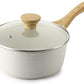 SENSARTE White Ceramic Nonstick Saucepan with Lid 1.5 Quarts, Small Cooking Pot with Stay Cool Handle, Induction Compatible Saucepot, White Granite Coating, Free of Intentionally Added PTFE/PFOA/PFAS