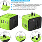 Travel Adapter Worldwide, Universal International Power Plug Adapter W/2.4A 2xUSB-A and 3.0A 2xType-C Wall Charger, European Travel Plug Adapter for Europe UK EU US CA AU Italy Asia-Green