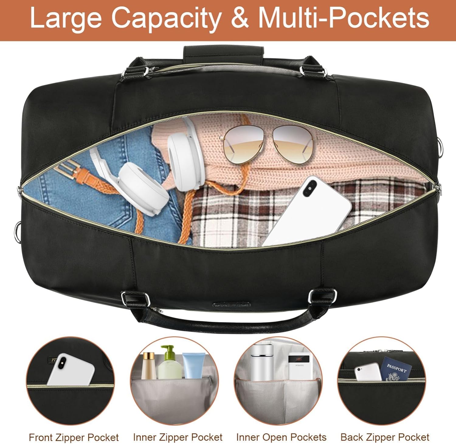 Weekender Bag for Women, Travel Duffel Bag Carry On Overnight Bag with Shoe Compartment Large Nylon Travel Weekend Tote Bag - Roamly
