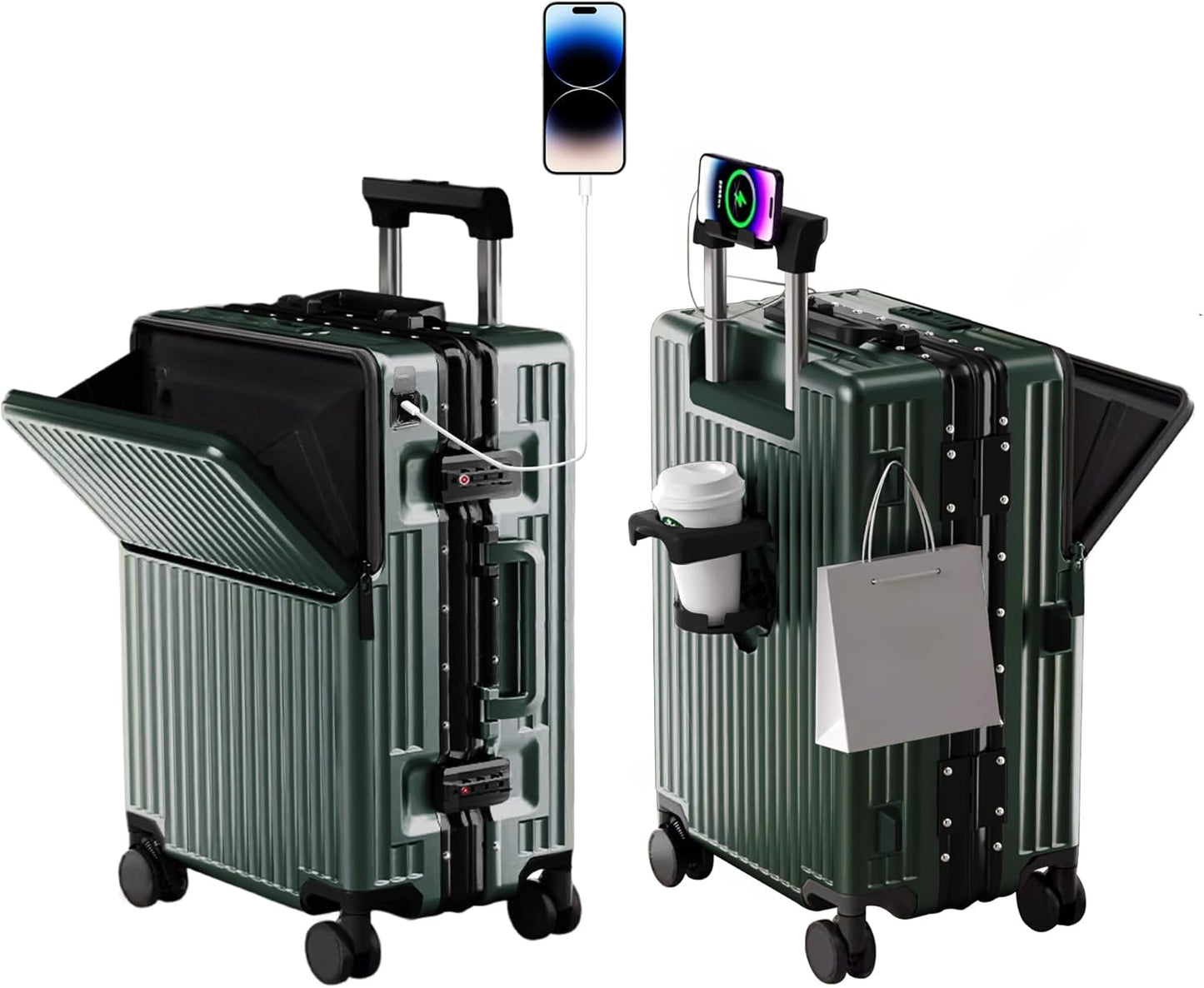 Zipperless Luggage, Polycarbonate Aluminum Hard Shell, Expandable Carry-On Suitcase with Spinner Wheels, Hard Shell Suitcase, 20 Inch Cabin - Roamly