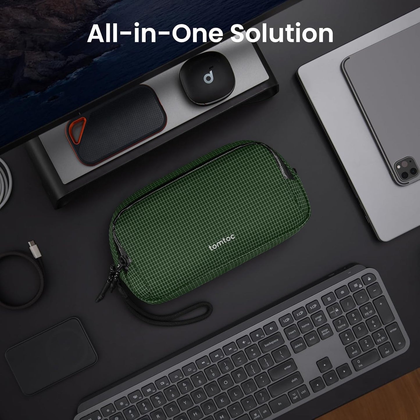 tomtoc Electronic Organizer Travel Case Performance, Water Resistant Dual Compartment Cable Organization Storage Bag for Charger, Cord, Phone, Hard Drive, Power Bank, Accessories Travel Essentials - Roamly