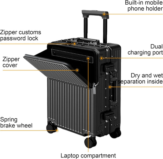 Zipperless Luggage, Polycarbonate Aluminum Hard Shell, Expandable Carry-On Suitcase with Spinner Wheels, Hard Shell Suitcase, 26 Inch Cabin - Roamly