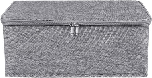 ANMINY Storage Bins with Zipper Lids 13 Qt Lidded Fabric Storage Boxes Baskets Cubes with Handles Collapsible Washable Cotton Linen Closet Shelf Clothes Organizer Containers - Gray, Small