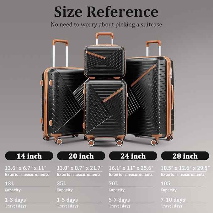 4 Piece Expandable Hardshell Pink Luggage Sets with Spinner Wheels, Lightweight Travel Suitcase Set with TSA Locks, 20 inch Carry On for Women (Black#B, 4 Piece Set)