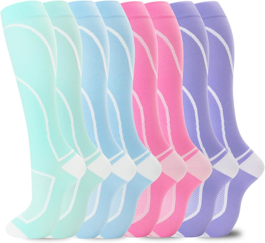 Compression Socks for Women Men Circulation Knee High 8 Pairs for Nurses, Running, Travel, Athletic