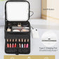Relavel Makeup Bag with LED Mirror, Travel Makeup Case with Rechargeable Lighted Mirror 3 Color Lights, Dual Layer Cosmetic Box Makeup Brush Lipstick Holder Organizer for Women, Leather Black