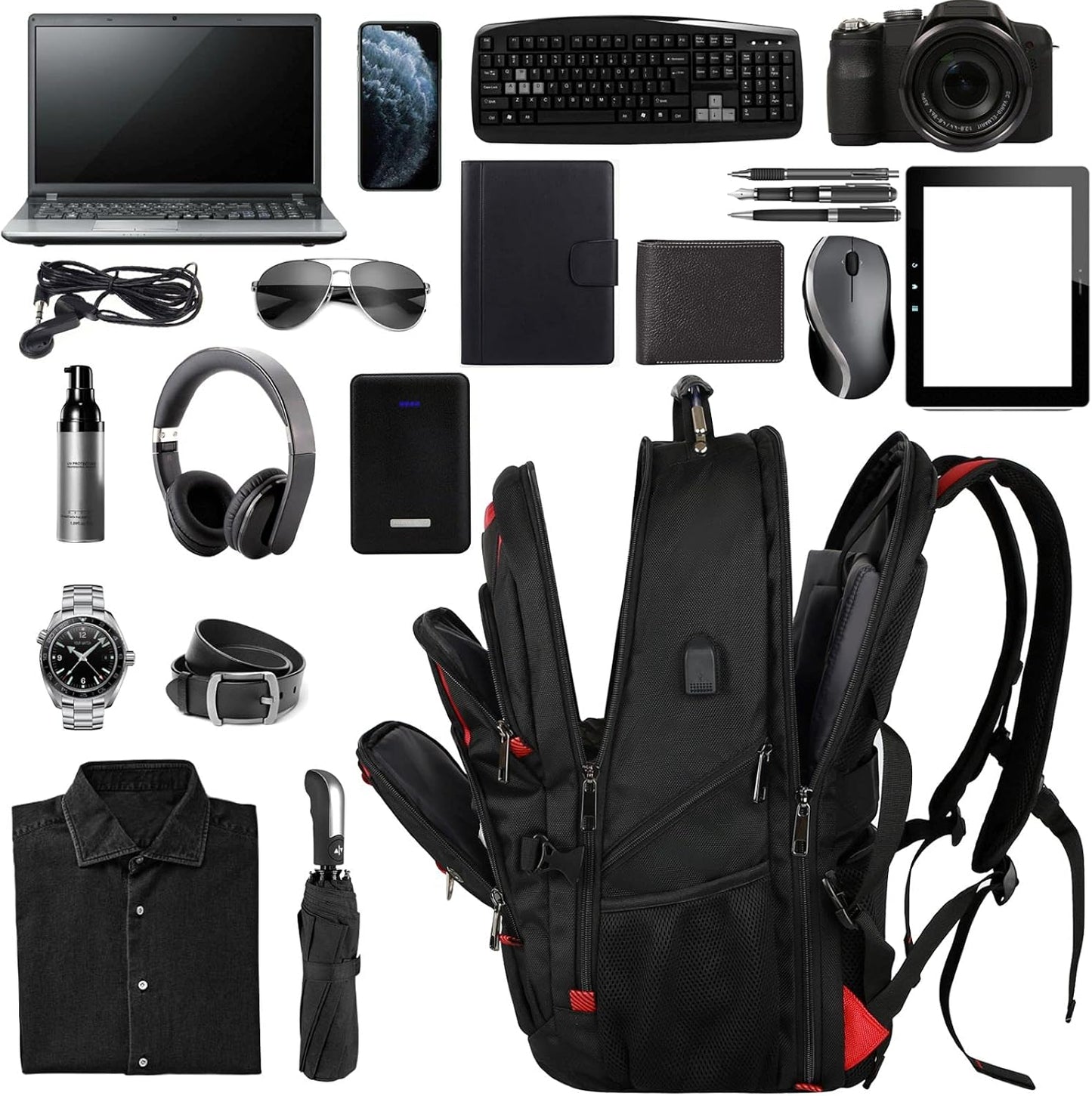17.3 Laptop Backpack, Extra Large Travel laptop Backpack with Rain Cover, TSA Friendly Flight Approved with RFID Anti Theft Pocket and USB Charger Port, Water Resistant College Bag for Men and Women