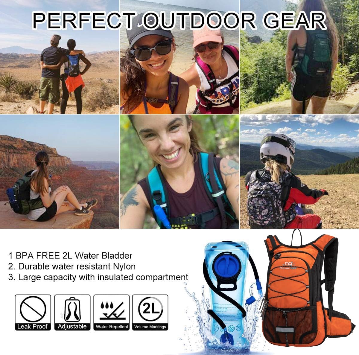 15L Insulated Hydration Backpack Pack with 2L Water Bladder Lightweight Hiking Backpack Bag for Women Men Daypack for Hiking Running Festival Camping Biking - Roamly