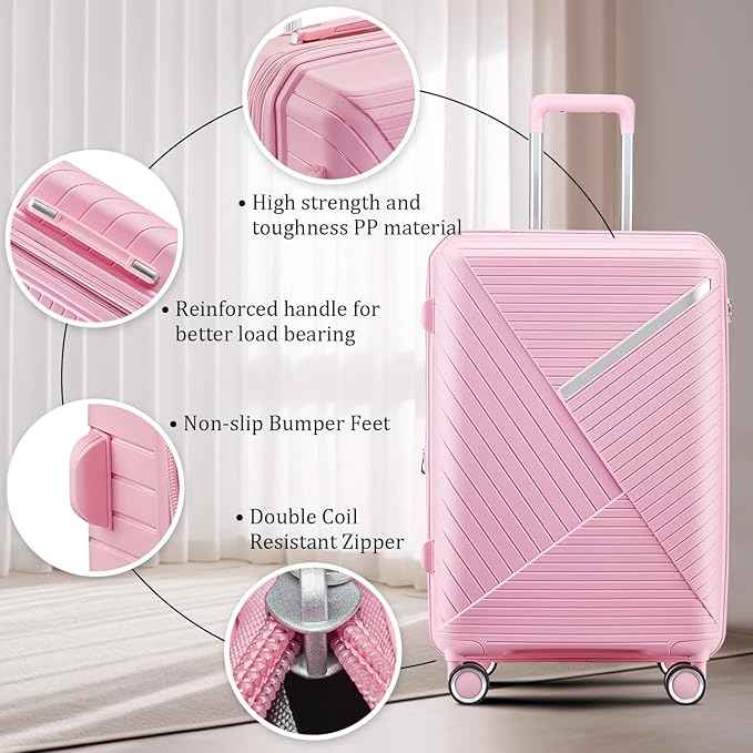 4 Piece Expandable Hardshell Pink Luggage Sets with Spinner Wheels, Lightweight Travel Suitcase Set with TSA Locks, 20 inch Carry On for Women (Pink#B, 4 Piece Set)