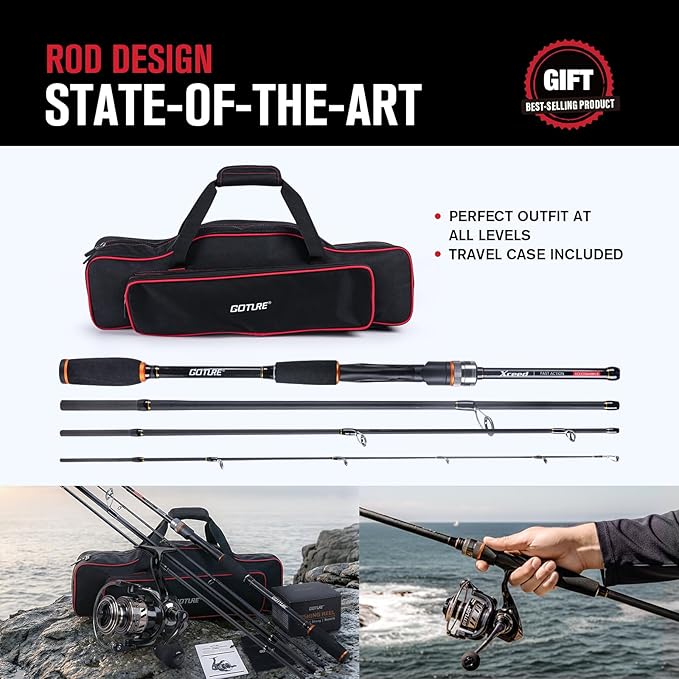 Goture Spinning Fishing Rod & Reel Combo with Carrier Bag,6.6-9FT,Spin Reels, Lures Kit, Pliers, Braided Line, Fish Gripper, Carbon Fiber Freshwater Fishing Rod Full Kit for Starter