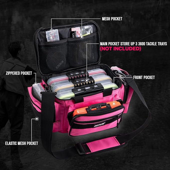 Goture Fishing Tackle Bag, 600D Water-Resistant Soft Side Crossbody Sling Bag for Women,Small Gear Storage Tactical Bags for Saltwater & Freshwater,Fits 3 3600 Tackle Boxes(Not Included)