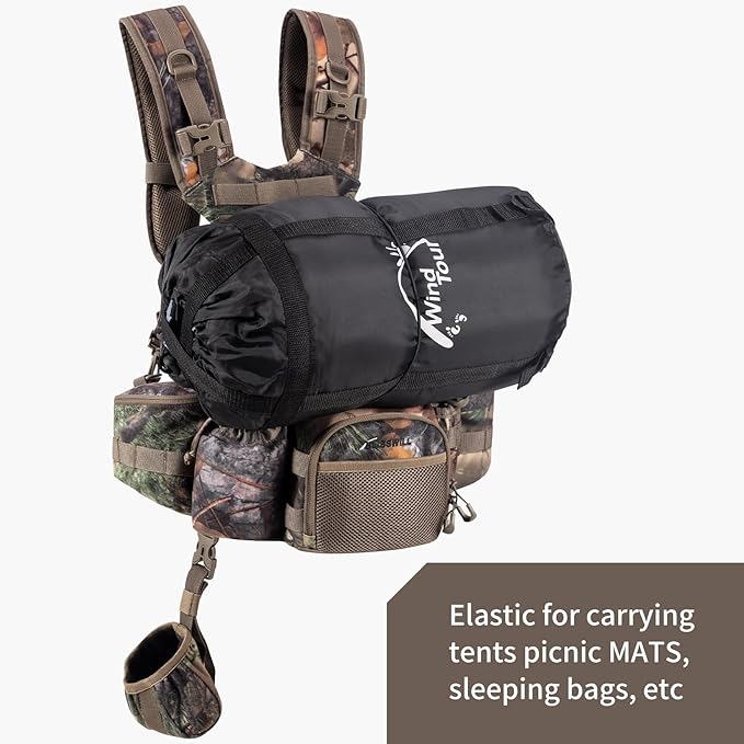 BLISSWILL Hunting Fanny Waist Pack with Harness Pouch，Shoulder-Supported Waist Pack， Hunting Backpack for Bow Rifle（New Leaf Camo）