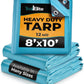 Tarps Heavy Duty Waterproof 8x10-12 mil Thick Camping Tent - Blue Tarp 8x10 UV Resistant, Rip & Tear Proof with Metal Grommets – Multipurpose Use for Camping, Tent, Boat, RV, Car, & Pool Cover