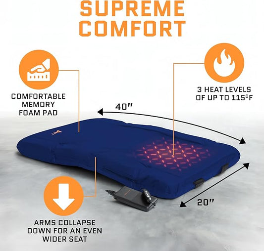 ACELETIQS Heated Stadium Seats for Bleachers with Back Support – USB Battery Included - Upgraded 3 Levels of Heat - Foldable Chair - 4 Pockets, Cup Holder - for Camping, Games & Sports (Navy Blue)