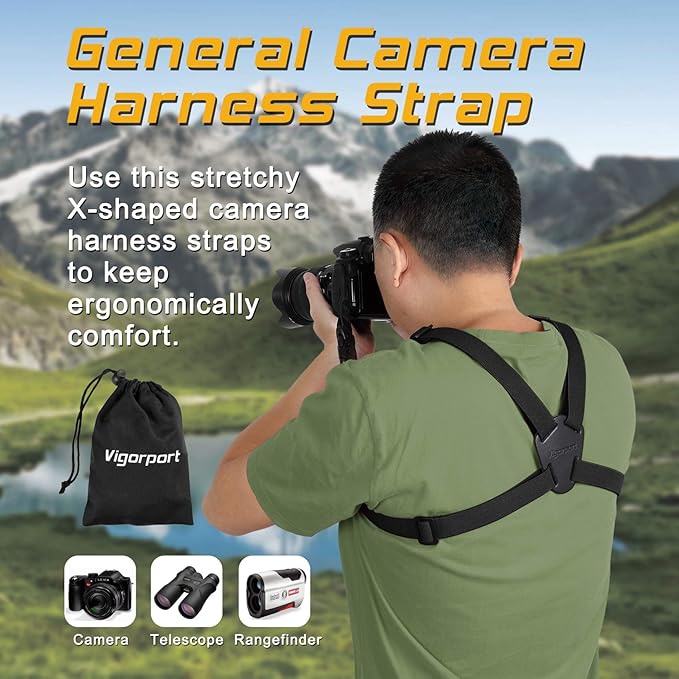 Vigorport Camera Harness Strap,Cross Shoulder Quick Release Straps for Binoculars, Rangefinders,Harness Strap Compatible with Canon, Nikon, Sony and DSLR SLR Cameras-Black