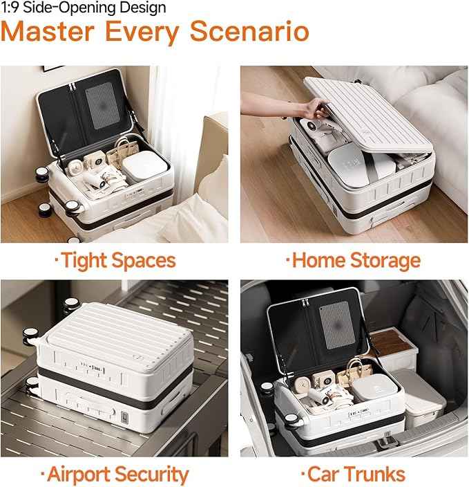 Expandable Lightweight PC Hard Shell Suitcase, 20-inch Luggage with TSA Lock, Top Opening & Cup Holder - Ideal for Business Travel Suitcase (White, Carry-on 20-Inch)