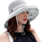 Women Wide Brim Sun Hats Metal Wired Edge Summer UV Protection Beach Fishing Hat for Hiking Garden Travel Chin Strap