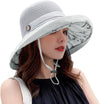 Women Wide Brim Sun Hats Metal Wired Edge Summer UV Protection Beach Fishing Hat for Hiking Garden Travel Chin Strap