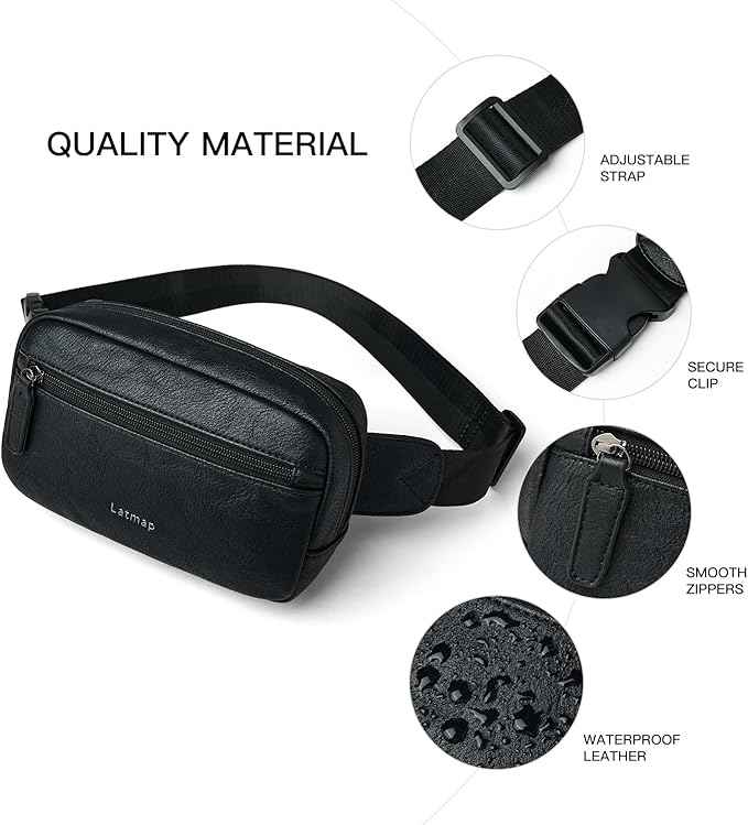 2L Fanny Packs Everywhere Belt Bag Small Fashion Crossbody Waist Pack Faux Leather Waterproof Sling Chest Bag For Women Trendy Black