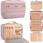 Women's Hanging Toiletry Bag, Waterproof Travel Cosmetic Organizer with Jewelry Storage, Large Capacity Makeup Case for Full-Size Skincare & Bathroom Essentials, Portable Cosmetic kit, Pink