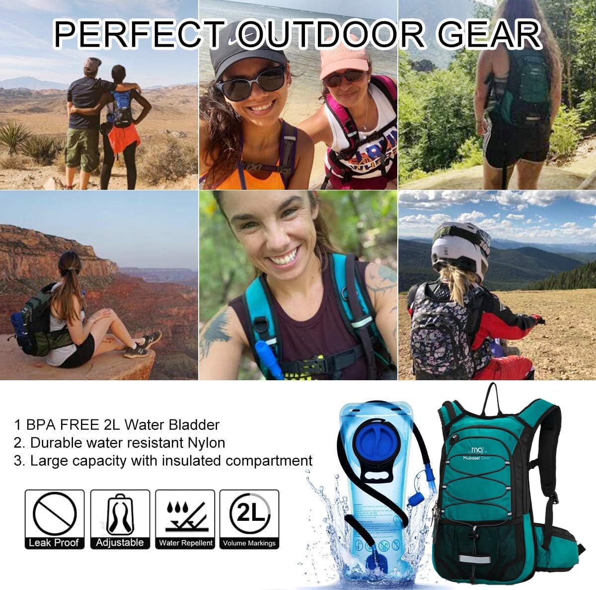 15L Insulated Hydration Backpack Pack with 2L Water Bladder Lightweight Hiking Backpack Bag for Women Men Daypack for Hiking Running Festival Camping Biking - Roamly