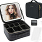Travel Makeup Bag with LED Mirror – Waterproof Cosmetic Train Case with Adjustable Dividers, Portable Makeup Organizer and Toiletry Bag for Women, Teens & Girls Gift, Black