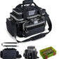Goture Fishing Tackle Bag with 2pcs 3600 Tackle Boxes, 600D Water-Resistant Soft Side Saltwater Gear Storage Fishing Bag with Rod Straps, Detachable Water Bottle Pouch, Waterproof Bottom, SBS Zippers