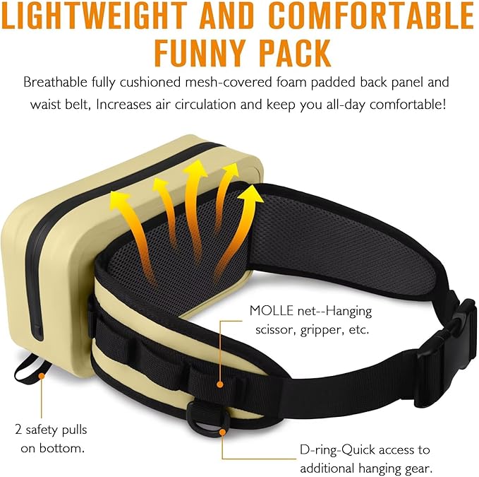 Dovesun Waterproof Fishing Fanny Pack for Men 3.3L Fly Fishing Bag Chest Pack with Airtight Zipper