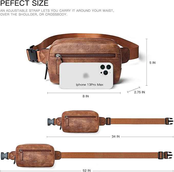 2L Fanny Packs Everywhere Belt Bag Small Fashion Crossbody Waist Pack Faux Leather Waterproof Sling Chest Bag For Women Trendy Brown