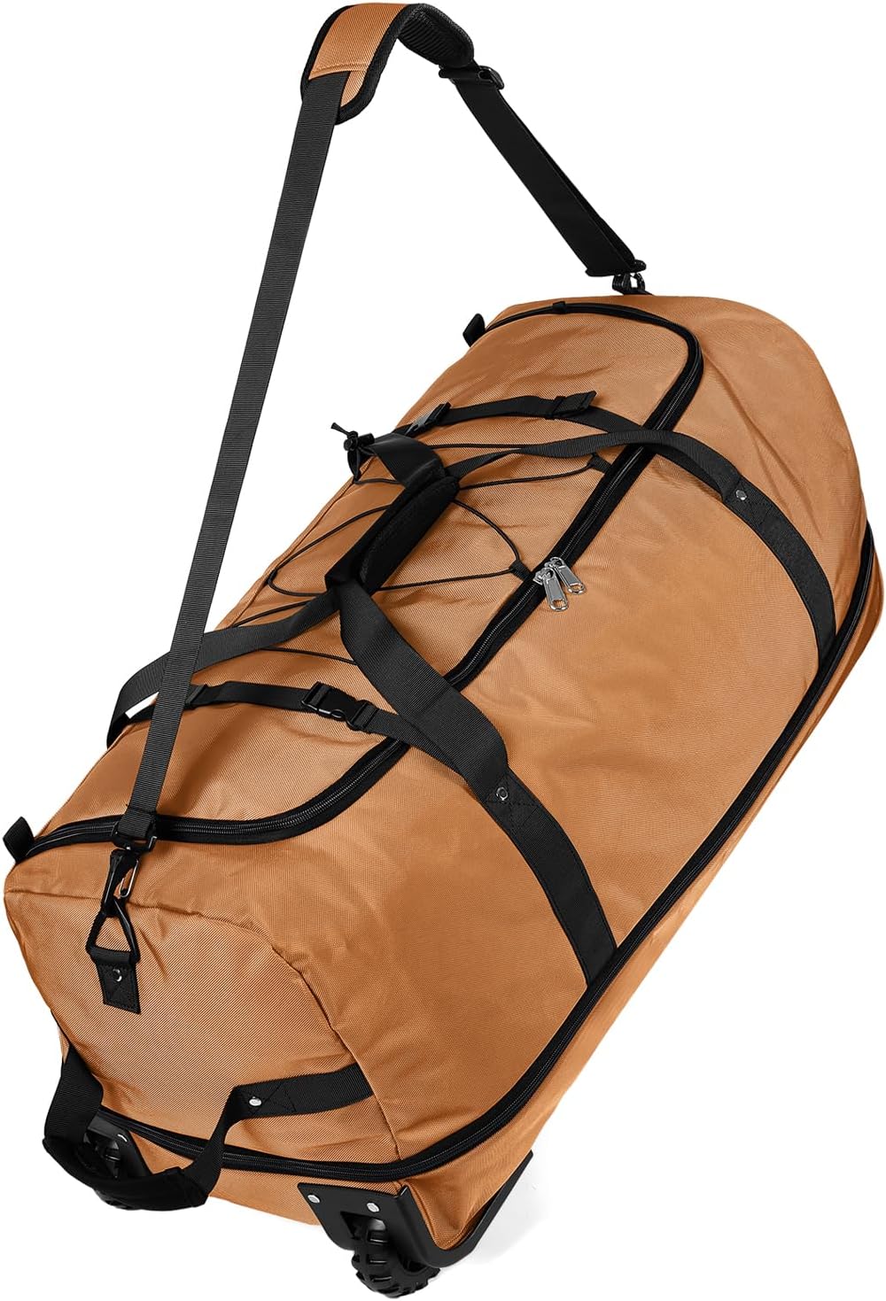 Vomgomfom 32" Soft-Sided Foldable Wheeled Travel Duffel Bag,Expandable 110L to 140L Rolling Cargo Bag with 2 Wheels and Multiple Pockets,Brown - Roamly