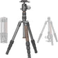 Lightweight Carbon Fiber Reverse Folding Travel Tripod with Ball Head, Removable Center Column, Folded Height 36cm, Maximum Load 6KG（LX-225CT+XB-32Q）