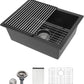 Dcolora 22 Inch Quartz Composite Bar Sink Black Undermount Small Granite Composite Kitchen Sink Prep RV Single Bowl Under Counter, Round Corner, 22"x17", DC-GU7747