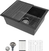 Dcolora 22 Inch Quartz Composite Bar Sink Black Undermount Small Granite Composite Kitchen Sink Prep RV Single Bowl Under Counter, Round Corner, 22"x17", DC-GU7747