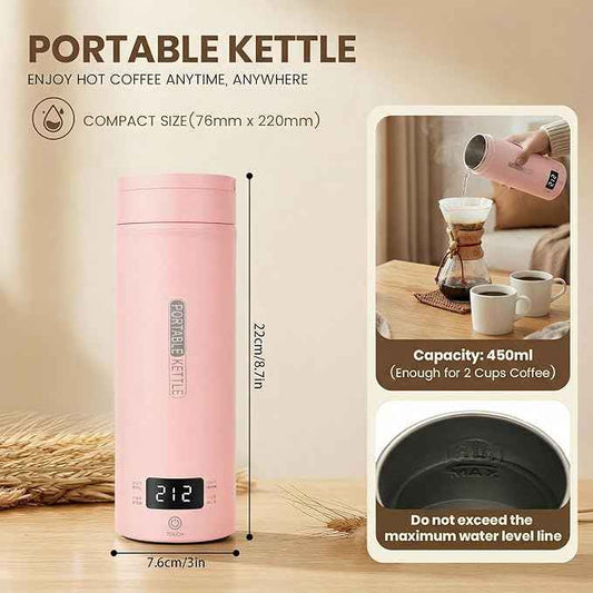 Pink Portable Electric Kettle forTravel, Small Hot Water Kettle with NTC Temperature Control and Auto Shut-Off, 316 Stainless Steel, Green 120V & 15oz