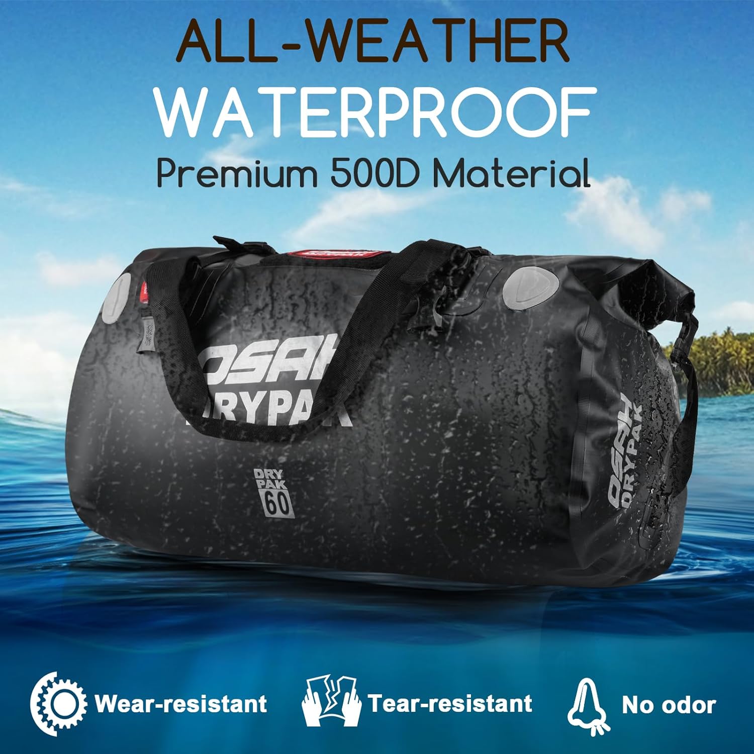 Waterproof Duffel Bag - Motorcycle Dry Bag Tail Bag with Large Storage Space, Waterproof Luggage Duffle Bags with Outer Mesh Zipper Pocket for Camping, Kayaking, Fishing & Traveling - Roamly