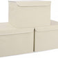 Large 42 Quarts Collapsible Stackable Storage Bins Cube with Lids [3-Pack] Foldable Fabric Linen Storage Boxes, Closet Organizer Baskets with Label for Home (16.7 x 12 x 12, Beige)