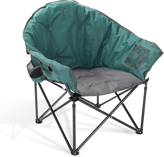 ARROWHEAD OUTDOOR Oversized Heavy-Duty Club Folding Camping Chair with Pocket, Cup Holder, Portable, Padded, Moon, Round, Saucer, Supports 330lbs, Carrying Bag